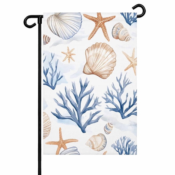 Garden Flag Double-Side Printed House Flag Starfish Coral Shell Yard Flag Marine Life Welcome Banner Decor Outdoor Holiday Decorations 28*40in