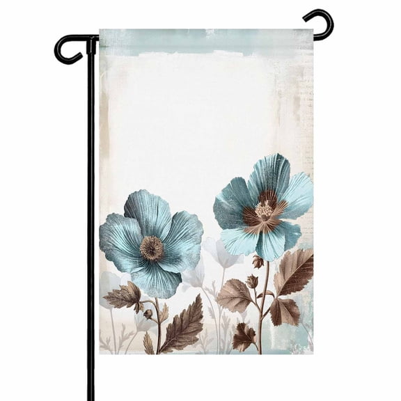 Garden Flag Double-Side Printed House Flag Teal Blue Floral Yard Flag Vintage Flower Leaves Welcome Banner Decor Outdoor Holiday Decorations 28*40in