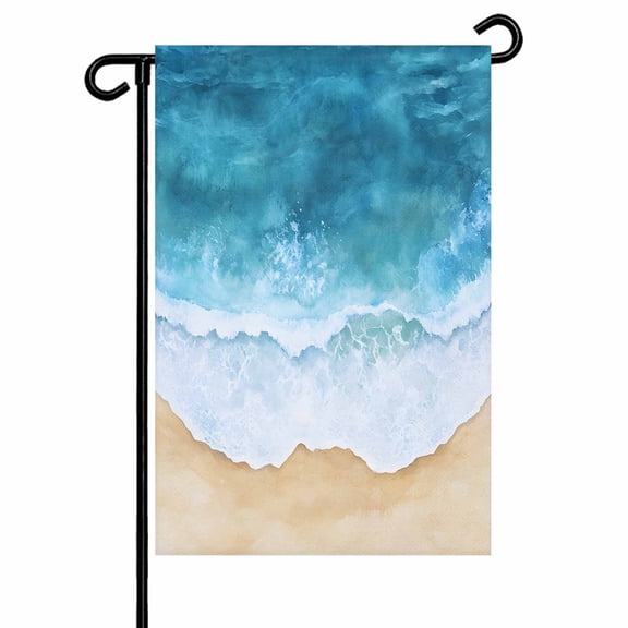 Garden Flag Double-Side Printed House Flag Teal Blue Ocean Wave Yard Flag Beach Welcome Banner Decor Outdoor Holiday Decorations 12*18in