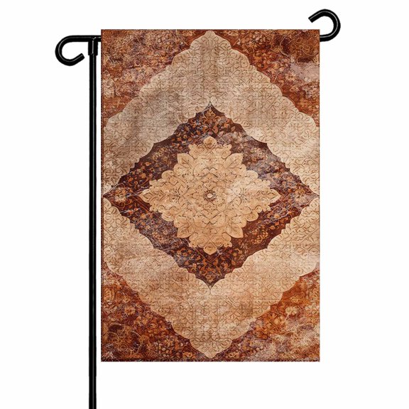 Garden Flag Double-Side Printed House Flag Vintage Geometric Yard Flag Ethnic Style Turkish Diamond Texture Welcome Banner Decor Outdoor Holiday Decorations 12*18in