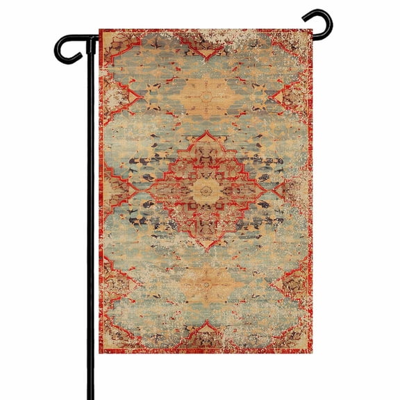 Garden Flag Double-Side Printed House Flag Vintage Red Abstract Yard Flag Medieval Ethnic Style Turkish Texture Welcome Banner Decor Outdoor Holiday Decorations 28*40in