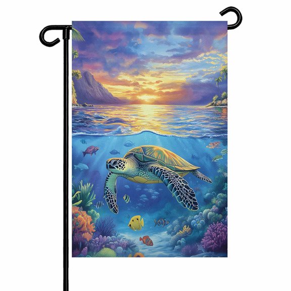 Garden Flag Double-Side Printed House Flag Water World Yard Flag Turtles Corals Tropical Fish Welcome Banner Decor Outdoor Holiday Decorations 12*18in