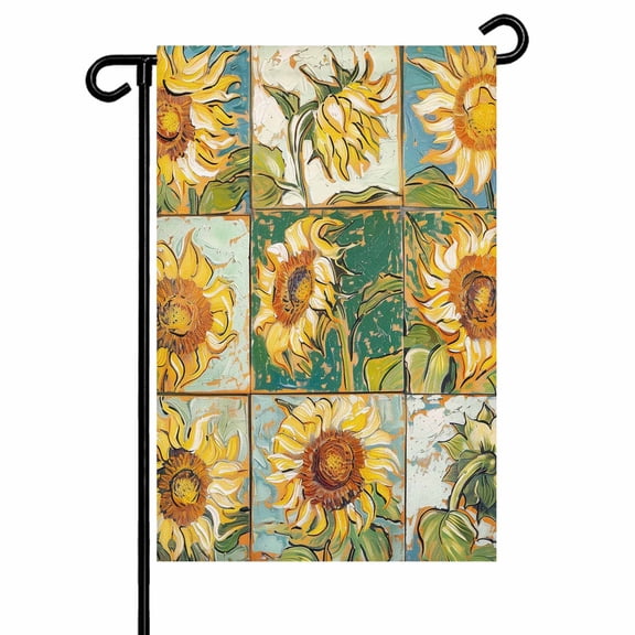 Garden Flag Double-Side Printed House Flag Yellow Sunflower Leaf Yard Flag Printing Art Welcome Banner Decor Outdoor Holiday Decorations 12*18in