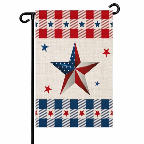 Garden Flag Double Sided 12x18in American Flag Welcome Yard Flag for Outside Stars Buffalo Plaid Outdoor Garden Decor for Lawn Patio