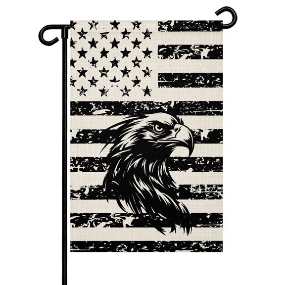 Garden Flag Double Sided 12x18in Black American Flag Welcome Yard Flag for Outside Stars Eagle Retro Outdoor Garden Decor for Lawn Patio