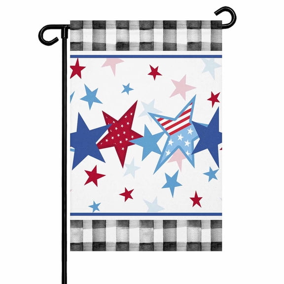 Garden Flag Double Sided 12x18in Patriotic Stars Welcome Yard Flag for Outside Black Buffalo Check Plaid Outdoor Garden Decor for Lawn Patio