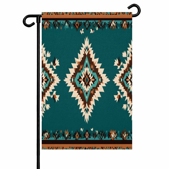 Garden Flag Double Sided 24x40in Retro Geometric Green Brown Texture Welcome Yard Flag for Outside Floral Ethnic Style Outdoor Garden Decor for Lawn Patio