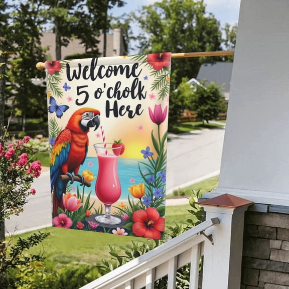 Garden Flag Double Sided 5 O'Clock Parrot Beach Red Colorful Flower Yard Flag Welcome Garden Flags For Spring Summer Farmhouse Home Outdoor Decor 12 X 18 Inch