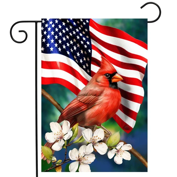 Garden Flag Double Sided American Floral Cardinal Vibrant Welcome Outdoor Flag Seasonal Decor Spring Summer Fall Winter Yard Home Decoration