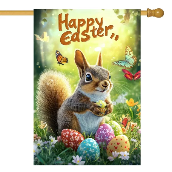 Garden Flag Double Sided Burlap Easter Squirrel Design Spring Holiday Outdoor Yard Decor Welcome Decorative Seasonal