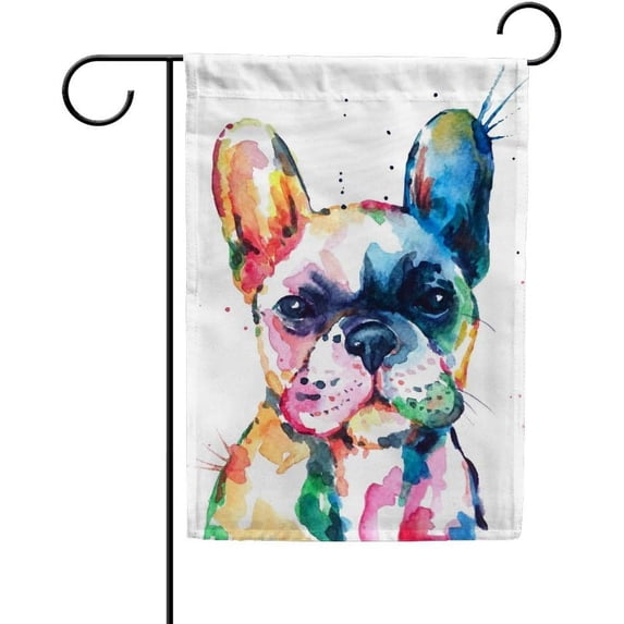 Garden Flag Double Sided Durable Yard Flag, Watercolor French Bulldog Fade Resistant Seasonal Flags, Suitable for Outdoor Home Lawn Patio Porch Decorative, 28x40 Inch Yard Flags