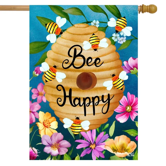 Garden Flag Double Sided Happy Beehive Bee Honeybee Spring Summer Outdoor Welcome Decorative Yard Art