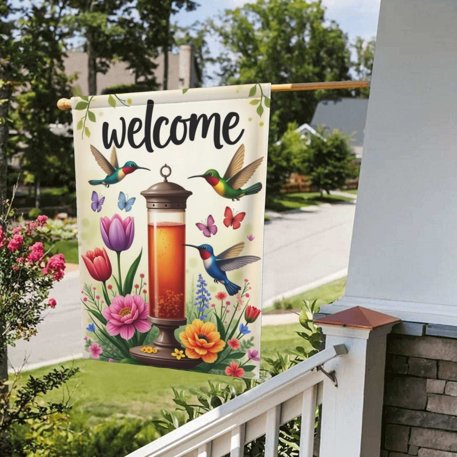 Garden Flag Double Sided Hummingbirds Bird Butterfly Colorful Flowers ...