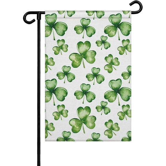 Garden Flag, Double Sided Outdoor Decorative Flags 12.5x18 inch, Durability Flags for Yard and Garden - Watercolor Green Clover St. Patrick''s Day Seasonal Outside House Decoration