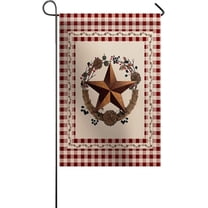 Garden Flag Double Sided Printed Farmhouse Country Star and Primitive Berries On Retro Red Plaid Home Decorative House Banner Outdoor Flag Yard Decor 28"x40"