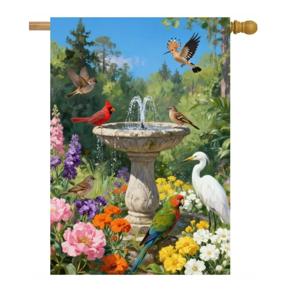 Garden Flag Double Sided Spring Lush Flowers Birds Cardinal Parrot Yard Patio Porch Outdoor Decor Welcome Summer Everyday