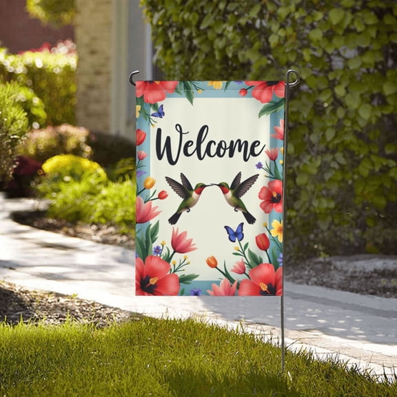 Garden Flag Double Sided Vertical Spring Delivery Hummingbirds Birds Welcome Yard House Outside Outdoor 12X18 Inch Summer Decoration
