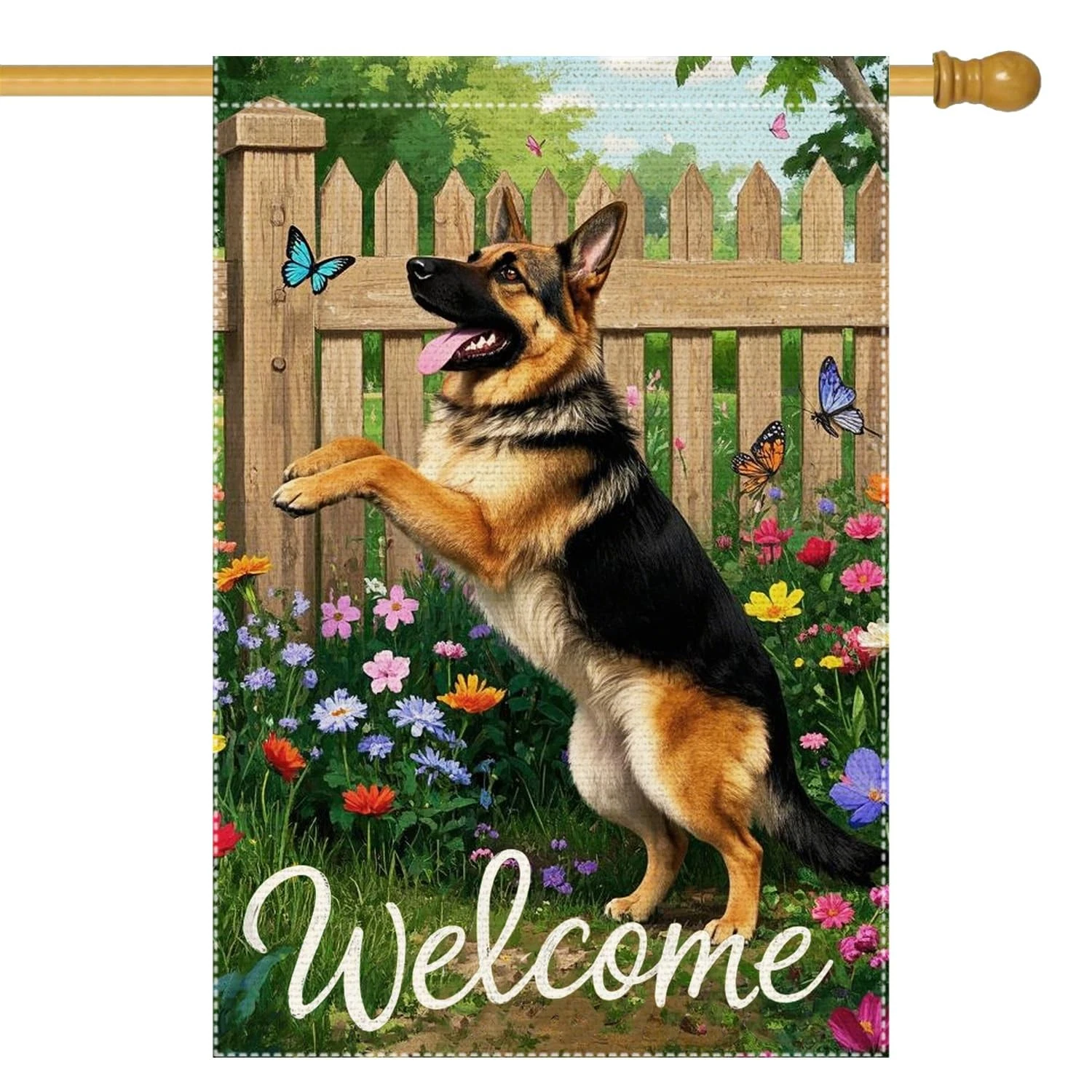 Garden Flag Double Sided Welcome Spring Summer German Shepherd Dog Decorative Outdoor Yard Patio Home Decor Flag