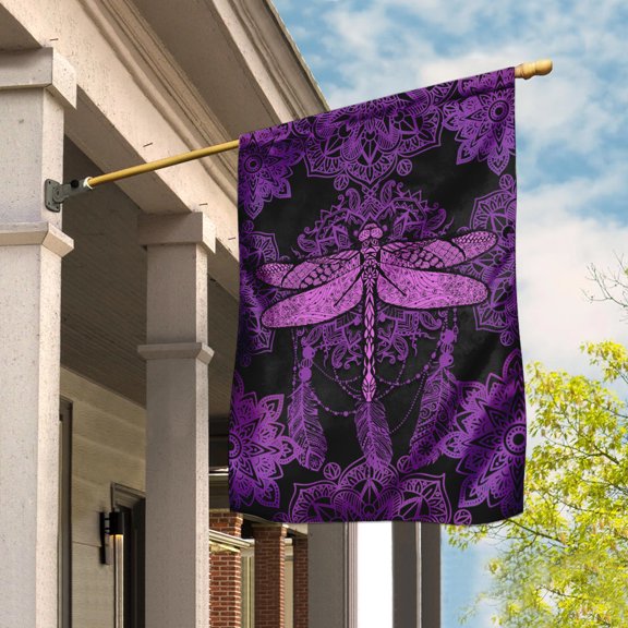 Garden Flag Dragonfly Purple Mandala, Spiritual Nature, 12x18 POLE NOT INCLUDED