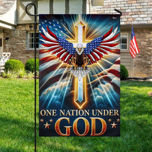 Garden Flag Eagle God Christian Cross One Nation Under God, Constitutional Faith, 12x18 POLE NOT INCLUDED