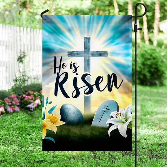 Garden Flag Easter Christian Cross Resurrection of Jesus He Is Risen, Religious, 12x18 POLE NOT INCLUDED