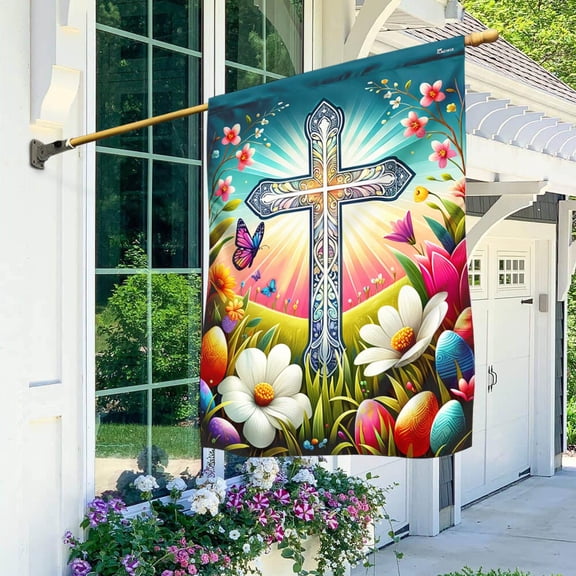 Garden Flag Easter Christian Cross Resurrection of Jesus, Religious, 12x18 POLE NOT INCLUDED