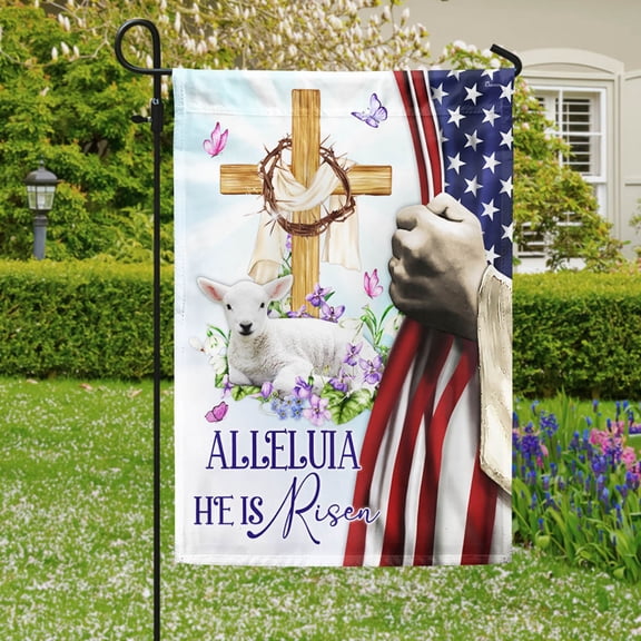 Garden Flag Easter Cross Resurrection of Jesus He Is Risen, Religious, 12x18 POLE NOT INCLUDED