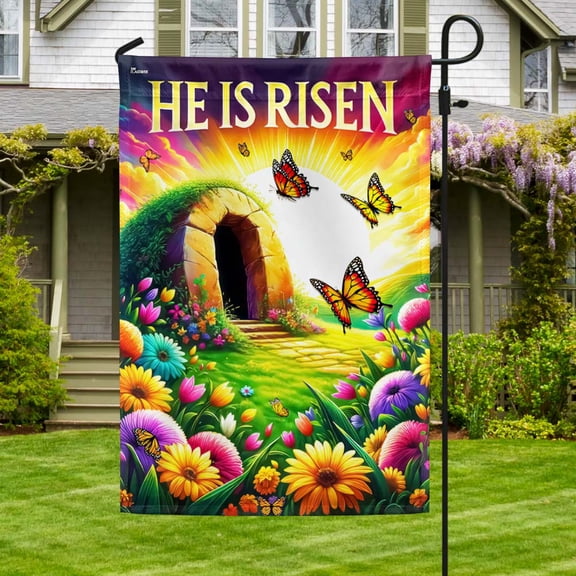 Garden Flag Easter Day Resurrection of Jesus He Is Risen, Religious, 12x18 POLE NOT INCLUDED