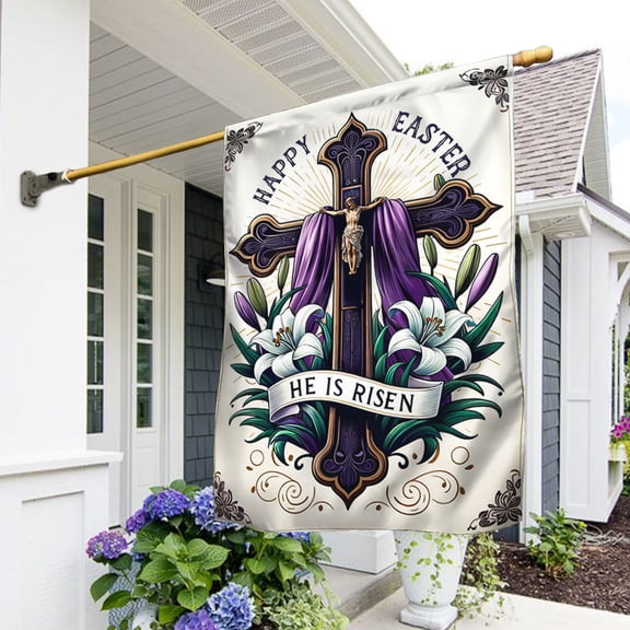 Garden Flag Easter He Is Risen, Resurrection, 12x18 POLE NOT INCLUDED