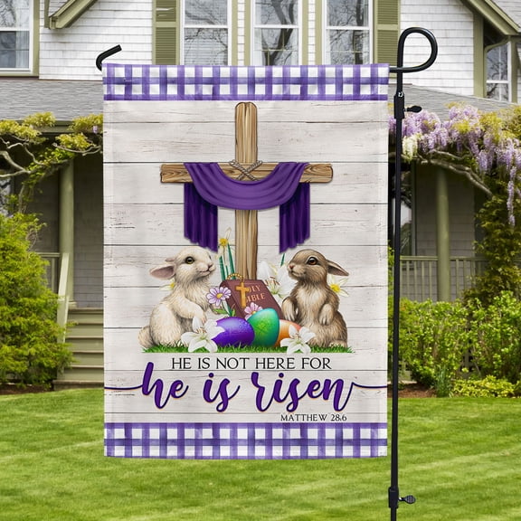 Garden Flag Easter Jesus Rabbit He Is Not Here For He Is Risen, Religious, 12x18 POLE NOT INCLUDED