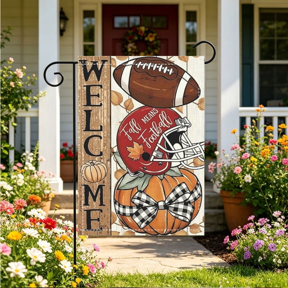 Garden Flag, Fall Means Football Themed Pattern,12x18 Inch,Double Sided Printed,Harvest Courtyard Decor,No Flagpole