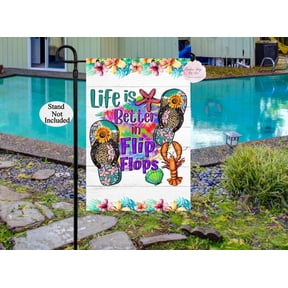 Garden Flag Flip Flop Pool Side Sea Shells Beach House Porch Decoration, 12x18 POLE NOT INCLUDED