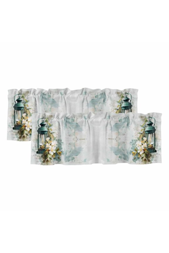 2 Pack Valances for Windows 42 x 18 Inch, Vintage Oil Light Decorative Kitchen Curtain Valance, Spring Flowers Leaves Candles Country Rod Pocket Short Curtains Window Treatment for Bathroom/Cafe