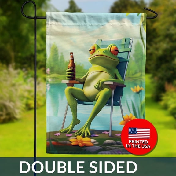 Garden Flag Frog Lakeside Relaxing Poolside Outdoor Summer Decoration, 12x18 POLE NOT INCLUDED