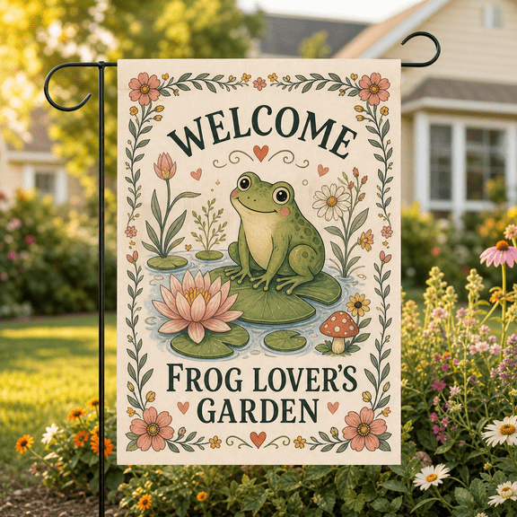 Garden Flag Frog Lover Floral Welcome Porch Yard Sign for Outdoor Entryway