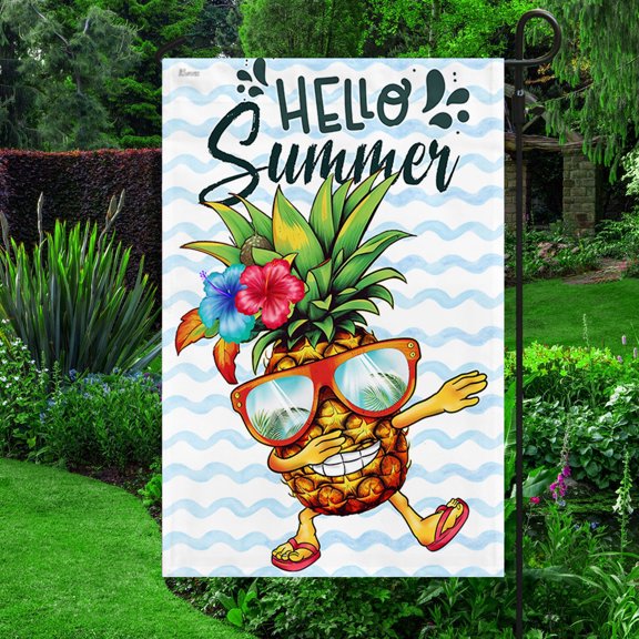 Garden Flag Funny Pineapple Hello Summer, Tropical Humor, 12x18 POLE NOT INCLUDED