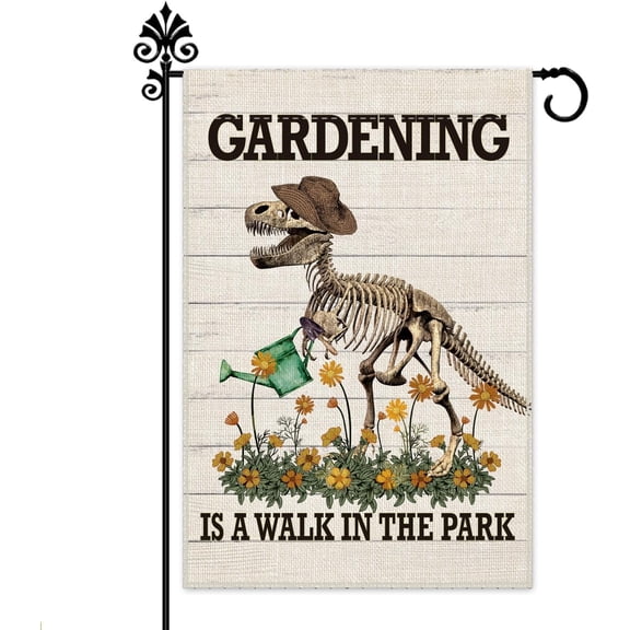 Garden Flag Gardening Is A Walk In The Park Double Sided Dinosaur Skeleton Outdoor Farmhouse Lawn Dcor 12 x 18 Inch Fall Yard Flag