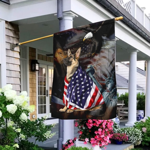 Garden Flag German Shepherd On American Patriot, Patriotic K9, 12x18 POLE NOT INCLUDED