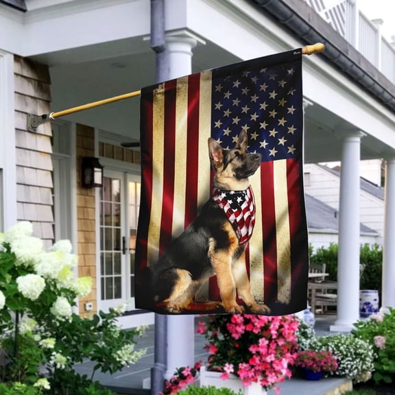 Garden Flag German Shepherd On American, Patriotic K9, 12x18 POLE NOT INCLUDED