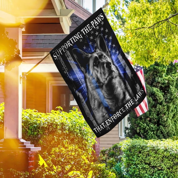 Garden Flag German Shepherd Supporting the Paws That Enforce the Laws, Police K9, 12x18 POLE NOT INCLUDED