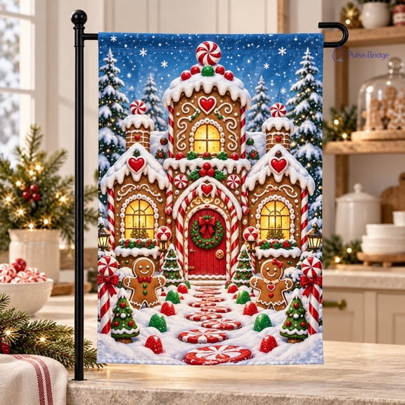 Garden Flag Gingerbread House Christmas Polyester Yard Decor for Holiday Home