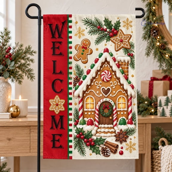 Garden Flag Gingerbread Man Christmas Polyester Outdoor Welcome Decor
