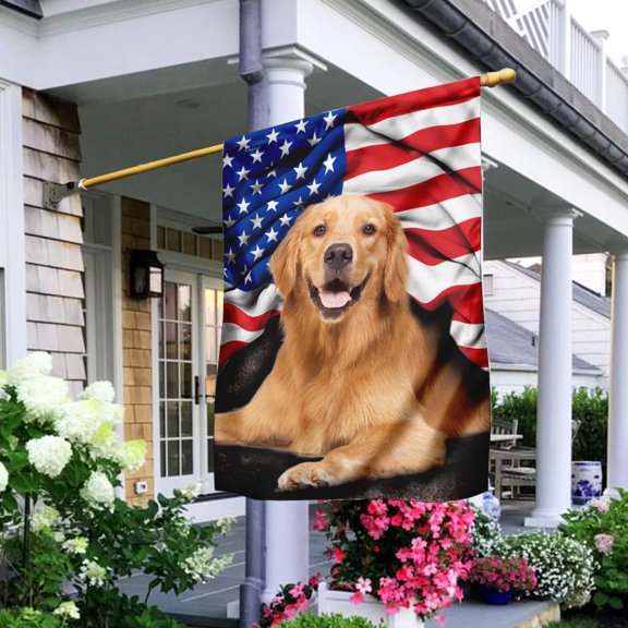 Garden Flag Golden Retriever On American Patriot Wrapped in Glory, Pet Breed, 12x18 POLE NOT INCLUDED