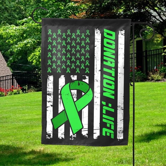 Garden Flag Green Ribbon Organ Donation Transplant Awareness Healthcare Decor, 12x18 POLE NOT INCLUDED