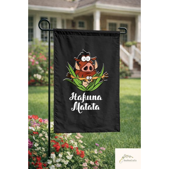 Garden Flag Hakuna Matata Warthog Meerkat Jungle Quote V696, 12x18 POLE NOT INCLUDED