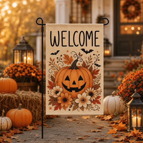 Garden Flag Halloween Pumpkin Welcome Seasonal Outdoor Display for Farmhouse Porch