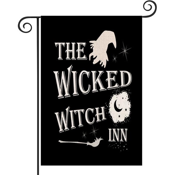 Garden Flag Halloween Witch Hat Broom House Flag Double Sided Black Wicked Witch Inn Yard Flag 12.5x18es Cotton Linen Fade and Weather Resistant Outdoor Decoration for Patio (Witch)