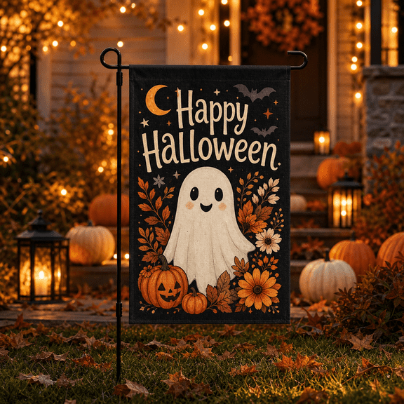 Garden Flag Happy Halloween Ghost Outdoor Welcome Yard Decor for Farmhouse Entryway