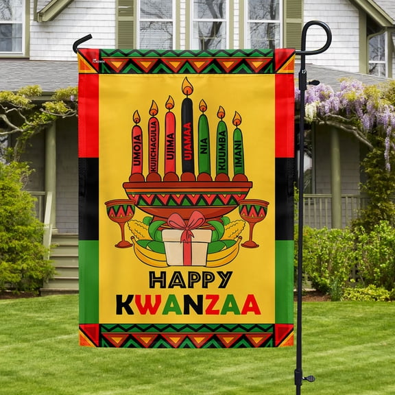 Garden Flag Happy Kwanzaa Afro American Holiday, Cultural Celebration, 12x18 POLE NOT INCLUDED