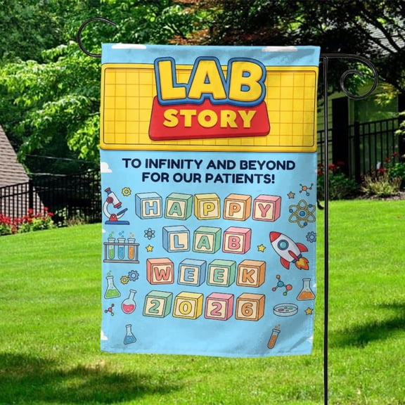 Garden Flag Happy Lab Week Science Medical Office Healthcare Porch Accessory, 12x18 POLE NOT INCLUDED